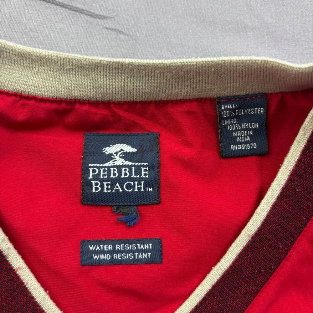 Pebble Beach Mens Red V-Neck Golf Windshirt Water Resistant Pullover Jacket L